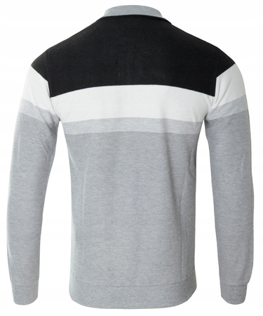 Bluza męska szaro-czarna z kołnierzykiem polo na guziki ze ściągaczami bawełniana - Reymo
