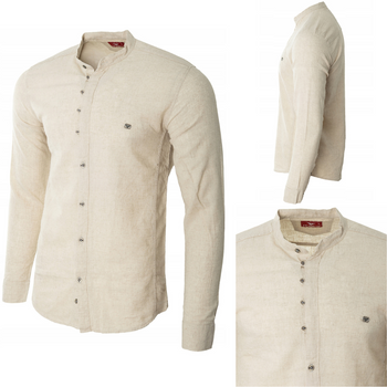 Koszula męska lniana casual beżowa letnia przewiewna - Redline
