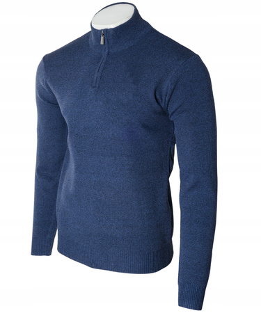 Sweter męski rozpinany krótki zamek ciemno-niebieski półgolf - Must
