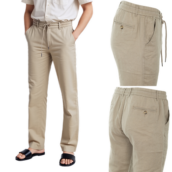 Spodnie męskie materiałowe lniane beżowe letnie