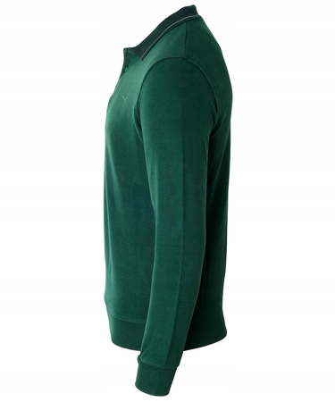 Bluza męska ciemno-zielona gładka z kołnierzykiem polo na guziki ze ściągaczami bawełniana - Reymo