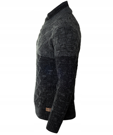 Sweter męski z okrągłym dekoltem zapięcie na krótki zamek i guziki czarny klasyczny - Devanti