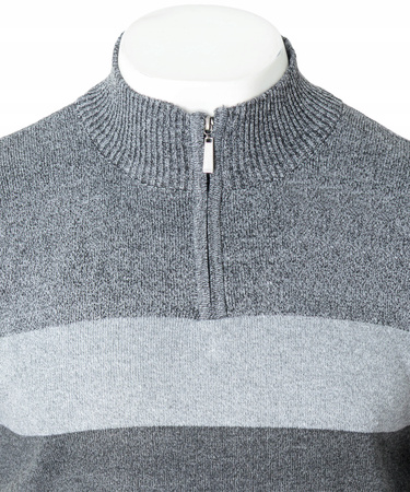 Sweter męski rozpinany wzór w pasy krótki zamek szary półgolf - Must