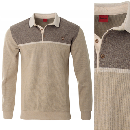 Bluza męska beżowa z kołnierzykiem polo na guziki ze ściągaczami elastyczna - Dynamic