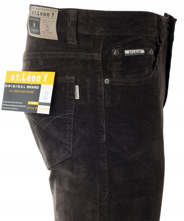 Spodnie męskie klasyczne materiałowe sztruksowe brązowe proste nogawki - St. Leon