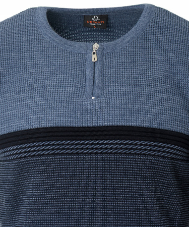 Sweter męski z okrągłym dekoltem na krótki zamek niebieski klasyczny - Devanti