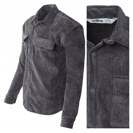 Koszula męska casual sztruksowa szara ciepła - Redline