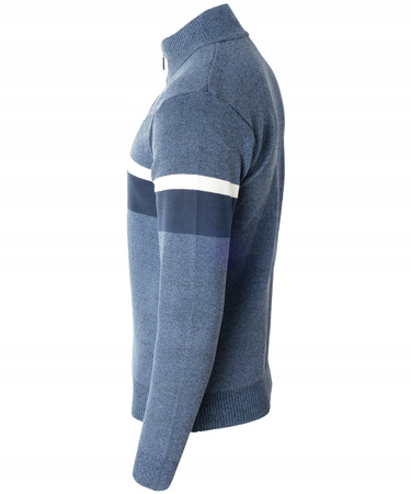 Sweter męski rozpinany jesienny ciemno-niebieski paski - Must