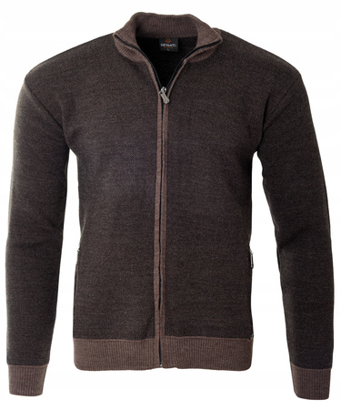 Bluza męska brązowa rozpinana na zamek stójka wełniana kieszenie na zamek - Devanti