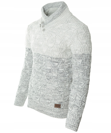 Sweter męski z okrągłym dekoltem zapięcie na krótki zamek i guziki szary klasyczny - Devanti