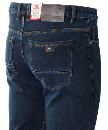 Męskie spodnie jeansy klasyczne granatowe ocieplane polarem bawełna proste - King BSS