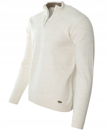 Sweter męski półgolf krótkie zapięcie na zamek kremowy gładki klasyczny - Devanti