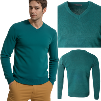 Sweter męski z dekoltem w serek V-dekolt zielony - MUST