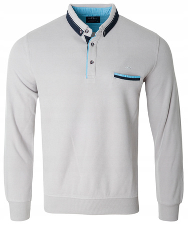 Bluza męska z kołnierzem polo zapięcie na guziki beżowa turecka jesienna  - Antracid