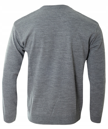 Sweter męski z okrągłym dekoltem szary wzór geometryczny wełna klasyczny - Devanti