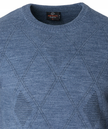 Sweter męski z okrągłym dekoltem niebieski wzór geometryczny wełna klasyczny - Devanti