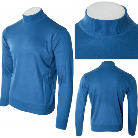 Sweter męski półgolf niebieski gładki wełniany turecki - Devir