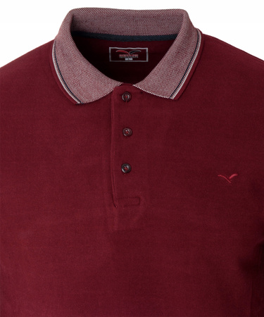Bluza męska bordowa gładka z kołnierzykiem polo na guziki ze ściągaczami bawełna - Reymo