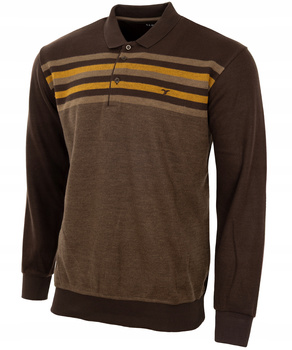 Klasyczna bluza męska bawełniana z kołnierzem brązowa paski - Reymo