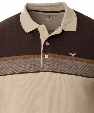 Bluza męska beżowo-brązowa z kołnierzykiem polo na guziki ze ściągaczami bawełniana - Reymo
