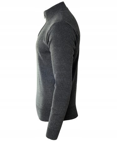 Sweter męski na krótki zamek stójka antracytowy klasyczny - MUST