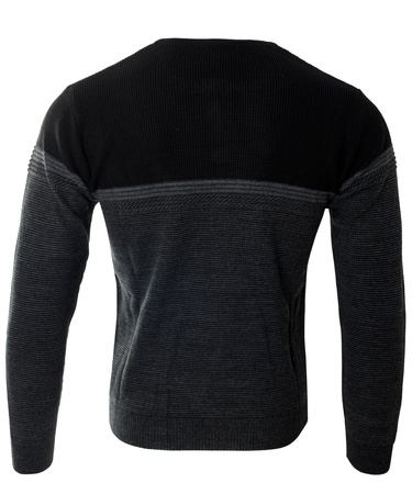 Sweter męski z okrągłym dekoltem na krótki zamek czarny klasyczny - Devanti