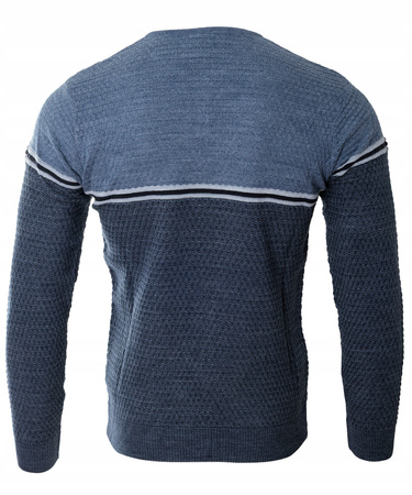 Sweter męski z okrągłym dekoltem krótkie zapięcie na guziki niebieski klasyczny - Devanti