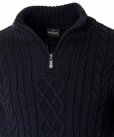 Sweter męski półgolf krótkie zapięcie na zamek granatowy we wzór klasyczny - Devanti