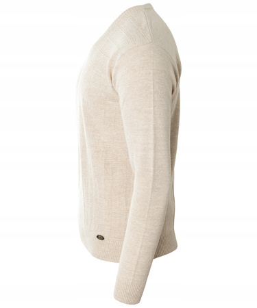 Sweter męski beżowy dekolt w serek V wzór kratka wełniany turecka Devanti