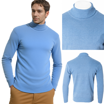 Golf męski sweter błękitny wizytowy elegancki - MUST