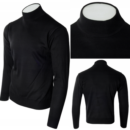 Sweter męski półgolf czarny gładki wełniany turecki - Devir