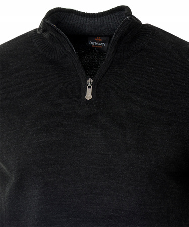 Sweter męski półgolf krótkie zapięcie na zamek czarny gładki klasyczny - Devanti