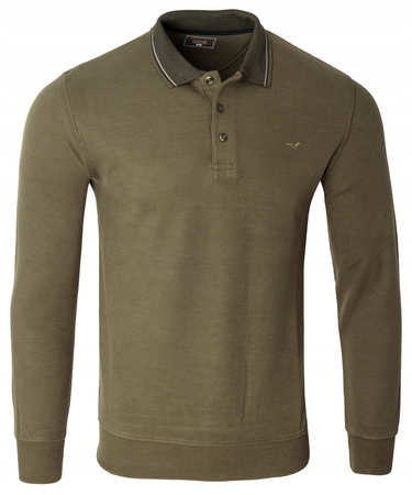 Bluza męska oliwkowa gładka z kołnierzykiem polo na guziki ze ściągaczami bawełniana - Reymo