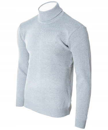 Golf męski sweter jasnoszary wizytowy elegancki - MUST