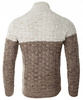 Sweter męski półgolf na krótki zamek jesienny brązowo-beżowy ze wzorem wełniany ciepły - Devanti