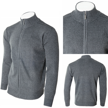 Sweter męski rozpinany jesienny ciemno-szary gładki - Must