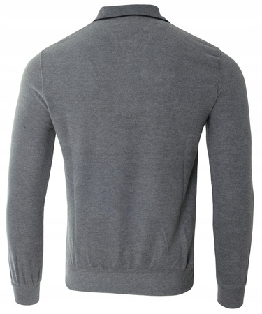Bluza męska szara gładka z kołnierzykiem polo na guziki ze ściągaczami bawełniana - Reymo