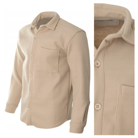 Koszula męska casualowa polarowa beżowa ciepła turecka - Redline