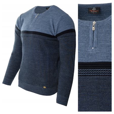Sweter męski z okrągłym dekoltem na krótki zamek niebieski klasyczny - Devanti