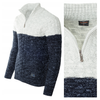 Sweter męski półgolf na krótki zamek jesienny granatowo-szary ze wzorem wełniany ciepły - Devanti
