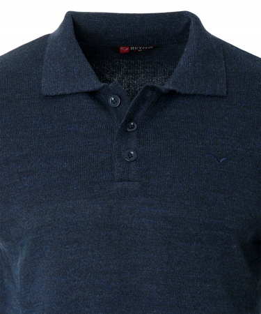 Bluza męska z kołnierzykiem polo na guziki granatowa gładka ze ściągaczami wełniana - Reymo