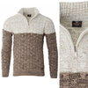 Sweter męski półgolf na krótki zamek jesienny brązowo-beżowy ze wzorem wełniany ciepły - Devanti
