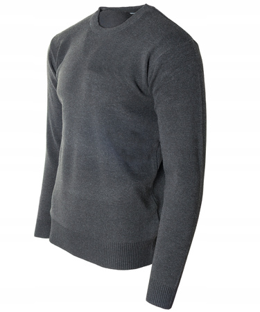 Sweter męski z okrągłym dekoltem ciemno-szary klasyczny - Must