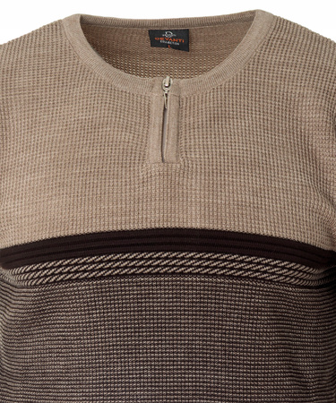 Sweter męski z okrągłym dekoltem na krótki zamek brązowy klasyczny - Devanti