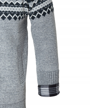 Sweter męski rozpinany ocieplany polarem jesienny szaro-granatowy ze wzorem 