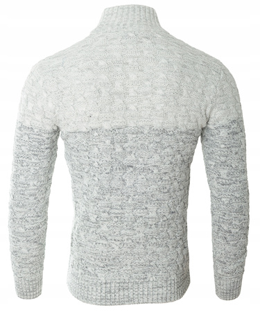 Sweter męski półgolf na krótki zamek jesienny szary ze wzorem wełniany ciepły - Devanti 