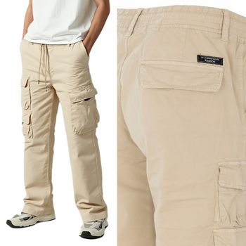 Spodnie bojówki bawełniane na gumce jasno beżowe - ITENO