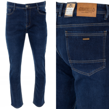 Męskie spodnie jeansy klasyczne niebieskie ocieplane proste - Gemello