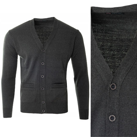 Sweter męski kardigan zapinany na guziki jesienny V-dekolt szary gładki wełniany - Devir Orme