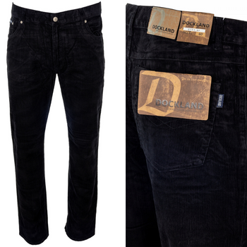 Spodnie męskie klasyczne materiałowe sztruksowe czarne - Dockland